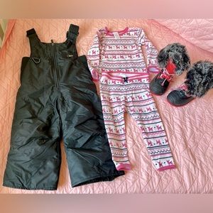 Bundle- Snow-bibs, boots and warm leggings.